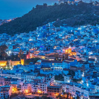 Sunset time of Chefchaouen, the Blue city of Morocco